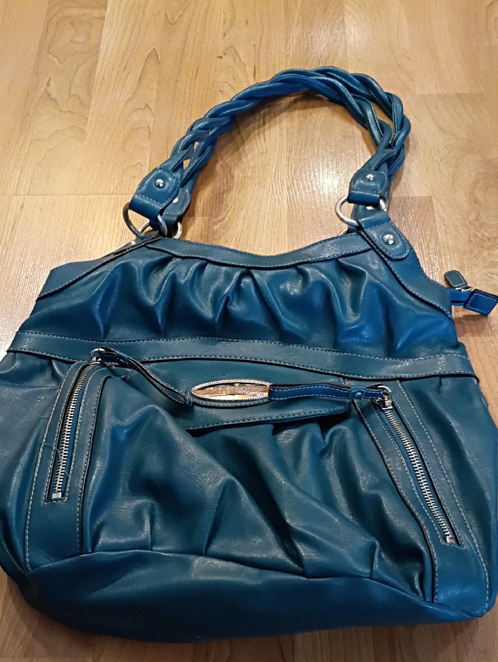 Rosetti Teal Braided-Handle Shoulder Bag